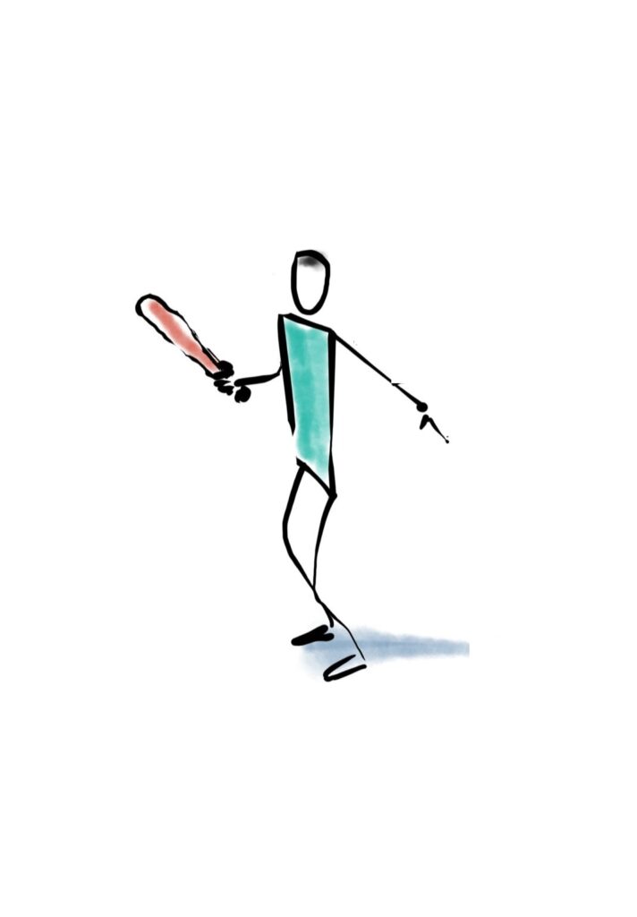 PE Planning image of a primary school pupil holding a rounders bat and learning the rules of rounders.
