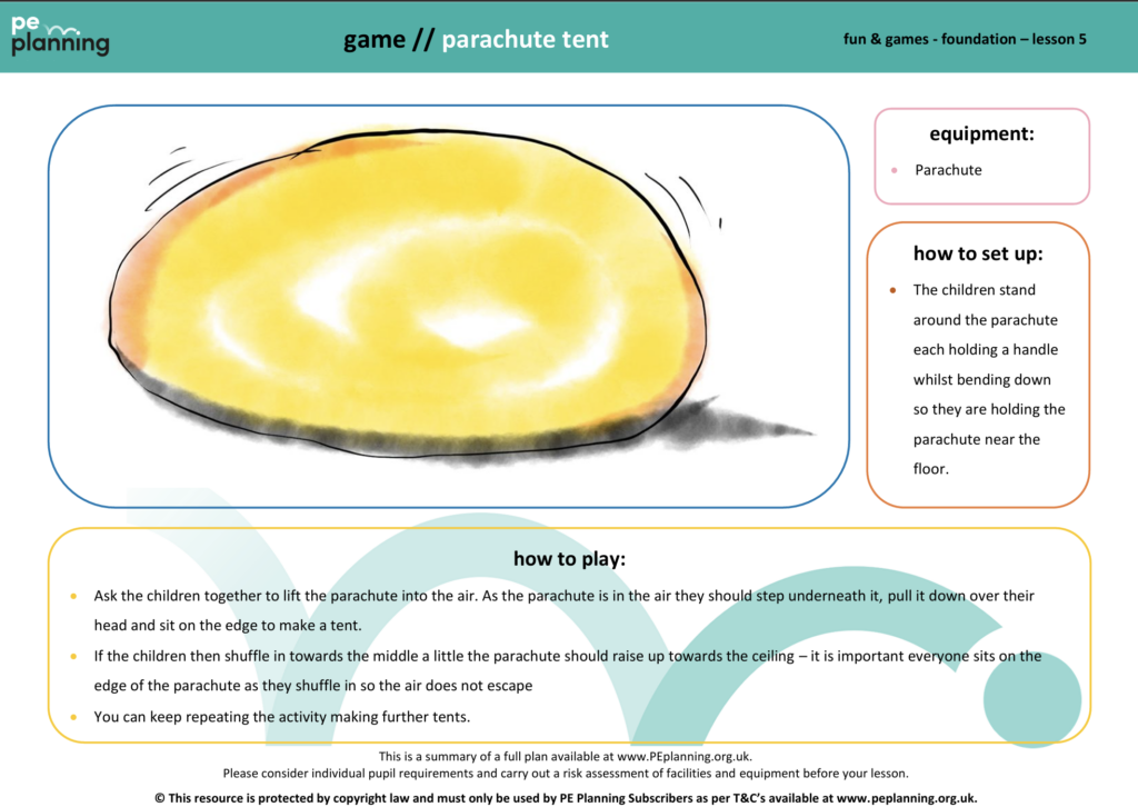 PE Planning Foundation lesson plan - parachute tent