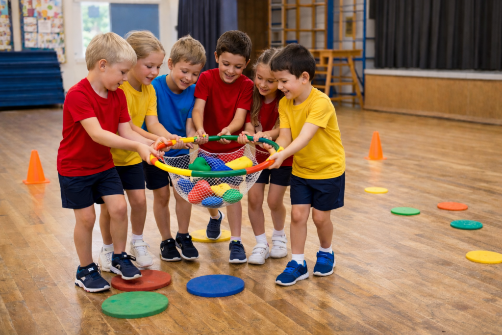 children in orienteering PE lesson