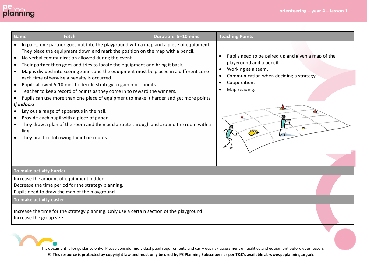 orienteering pe lesson plan for lower key stage 2 - 4